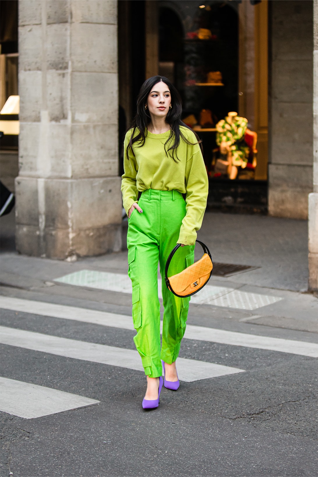 paris fashion week street style fall winter louis vuitton chanel one-piece green