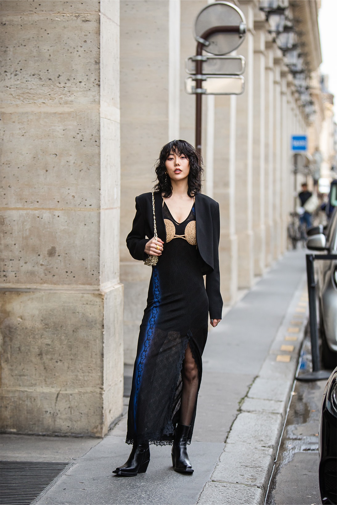 paris fashion week street style fall winter louis vuitton chanel dress black