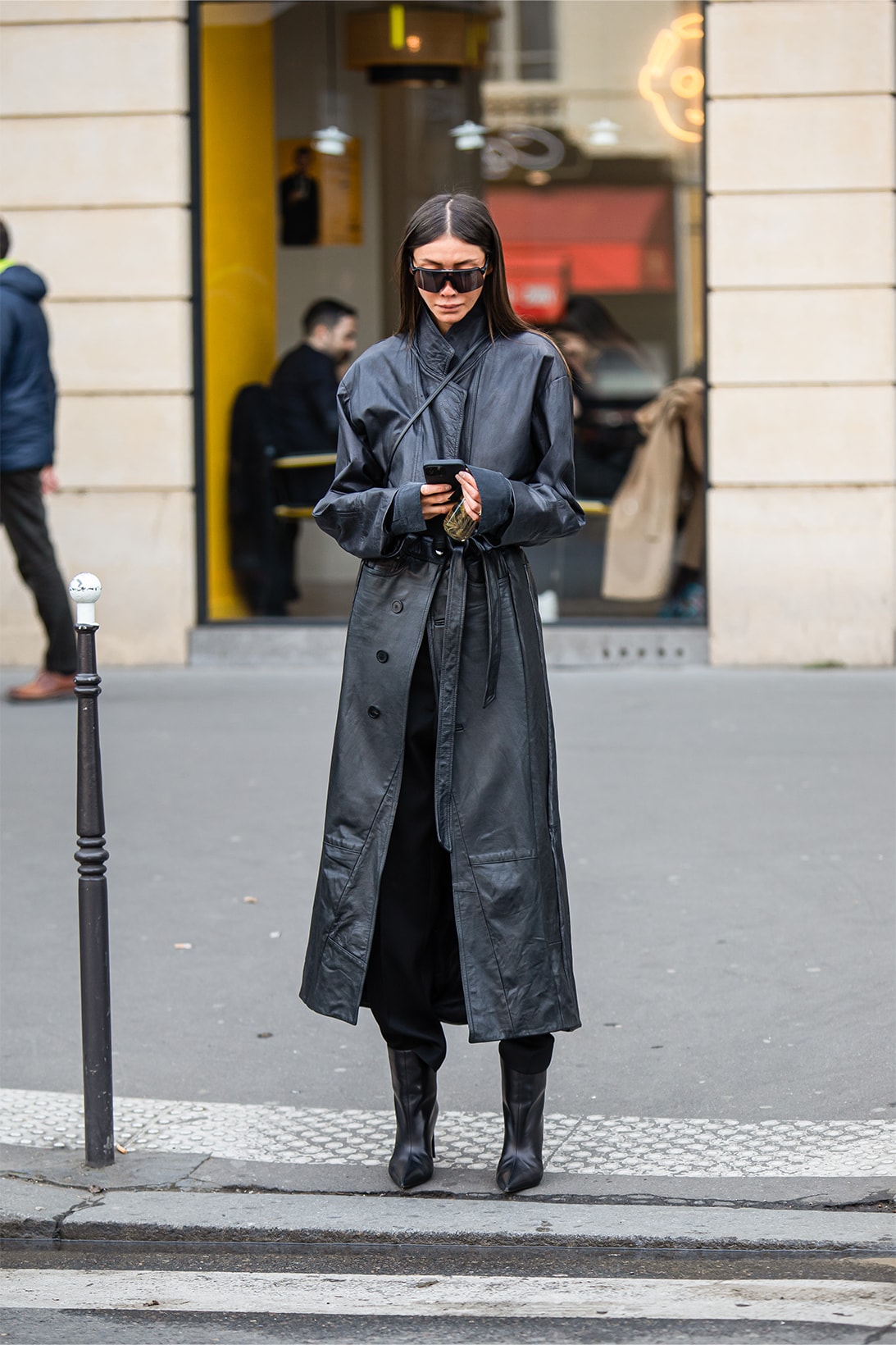 paris fashion week street style fall winter louis vuitton chanel coat shades boots black
