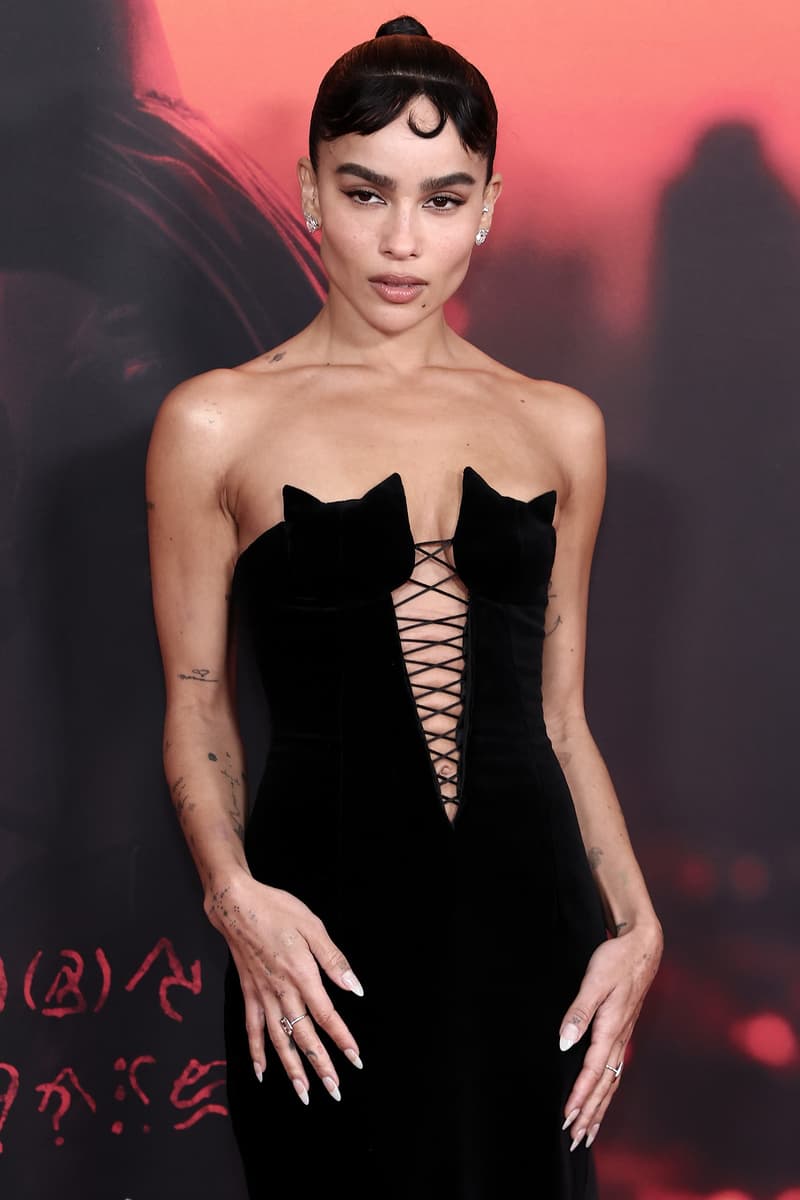 zoe kravitz catwoman selina kyle the batman red carpet oscar de la renta dress cat-themed red carpet nyc premiere 