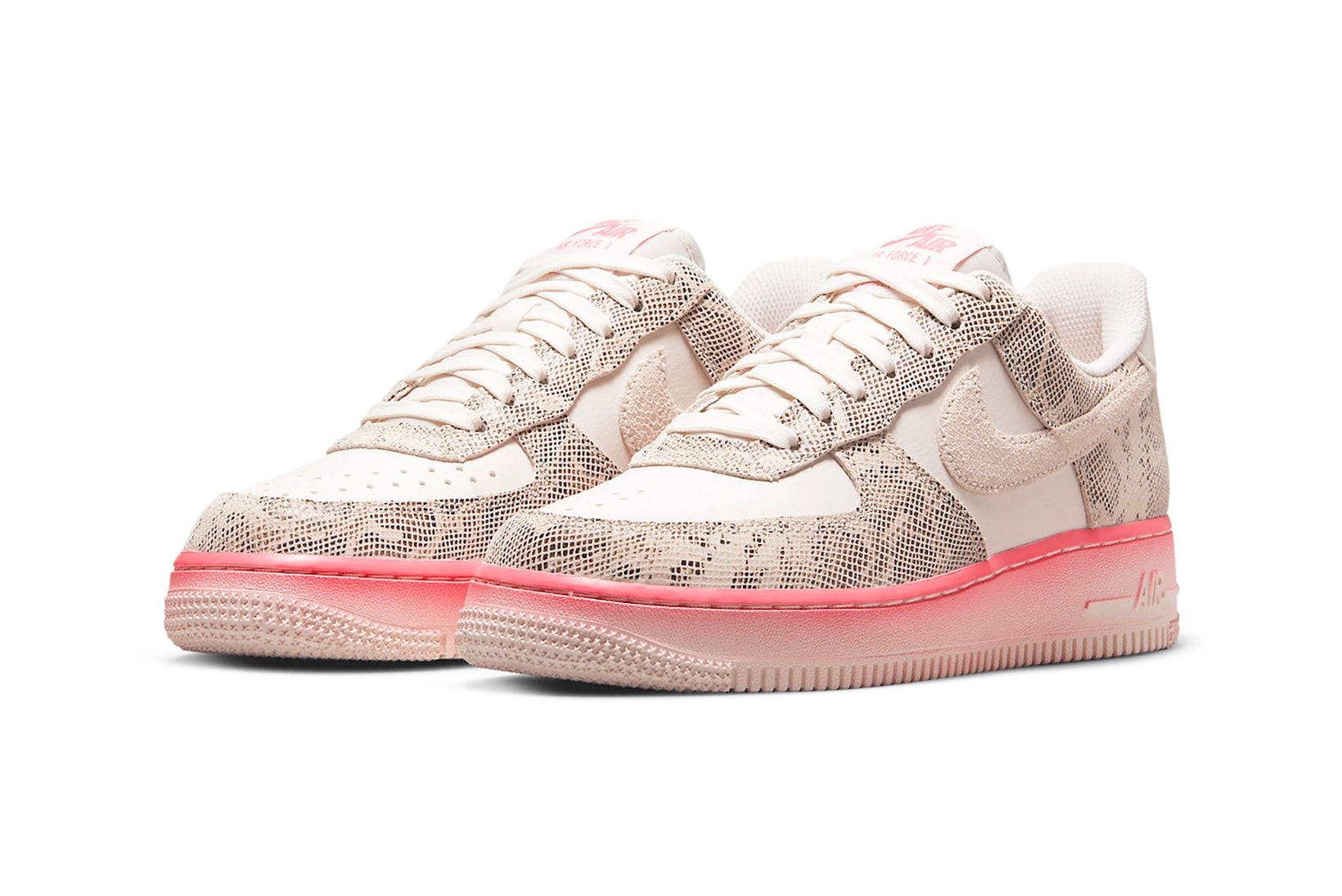 Nike Air Force 1 Low Pink Snakeskin Womens Sneakers Footwear Kicks Shoes Beige