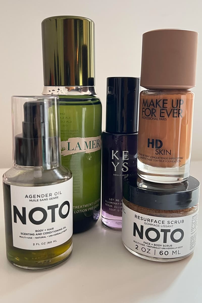 Noto Agender Oil, Noto Facial/Body Scrub/ La Mer Treatment Lotion/Keys Skin, Makeup Forever HD Skin