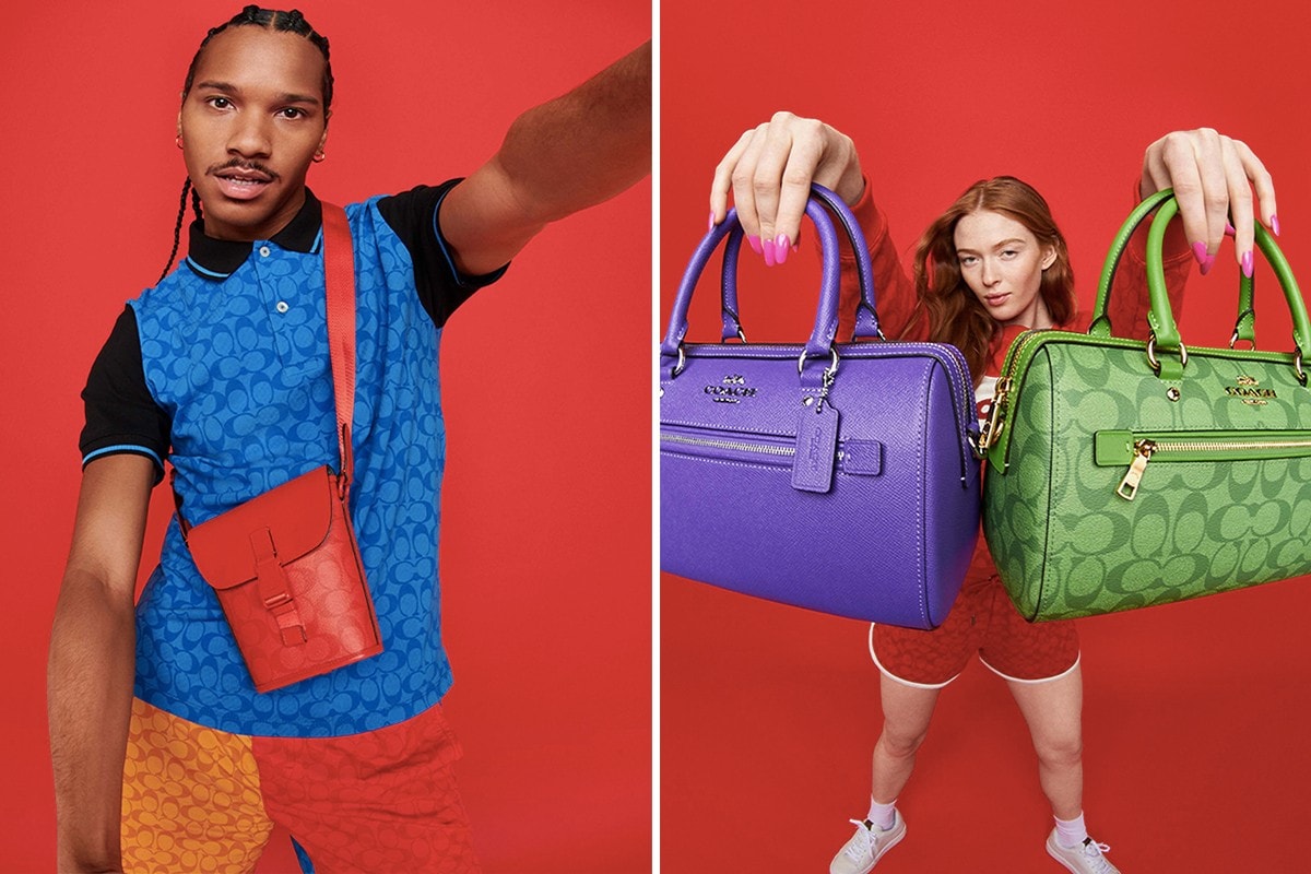 coach outlet summer signature collection accessories bold colors vibrant shades coated canvas calf leather daily staple bright blue neon green light orange sport purple miami red