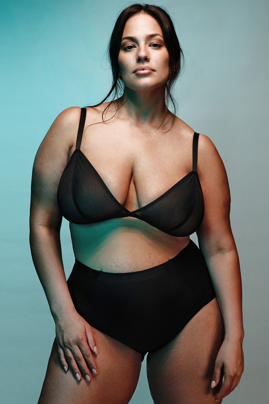 Ashley Graham wears black underwear and gold bust in new photo