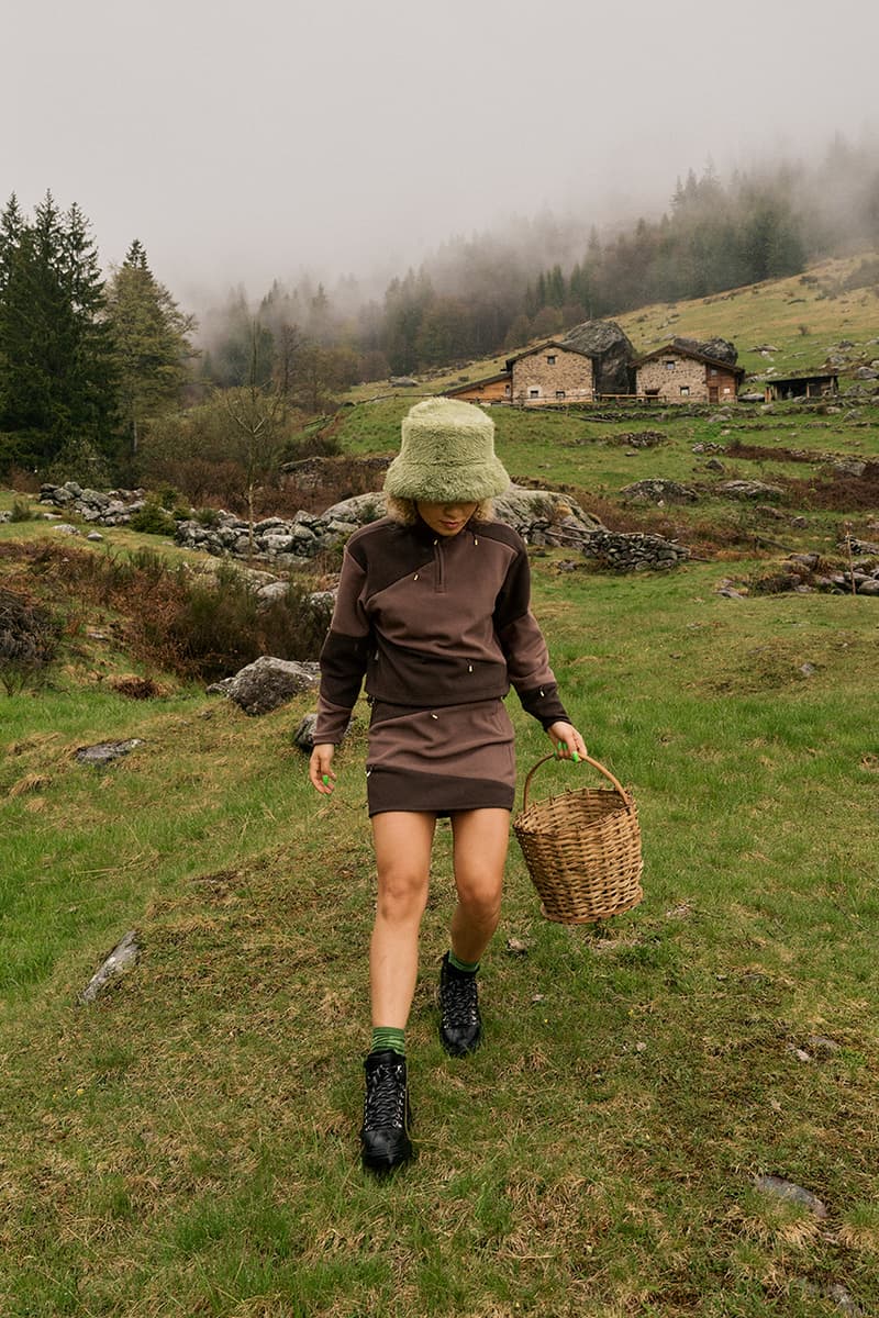 Danielle Cathari Woolrich Outdoors Italian Mountains Trip Hiking Foraging Cow Milking Jackets Skirts Sweatshirts