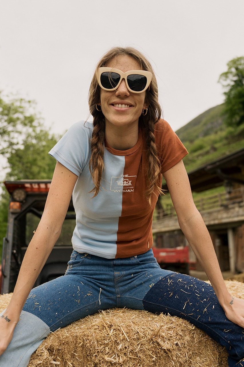 Danielle Cathari Woolrich Outdoors Italian Mountains Trip Hiking Foraging Cow Milking Jackets Skirts Sweatshirts