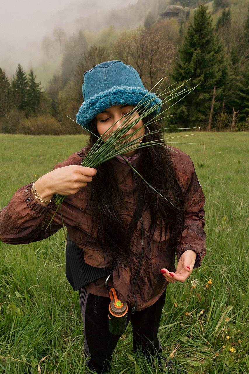 Danielle Cathari Woolrich Outdoors Italian Mountains Trip Hiking Foraging Cow Milking Jackets Skirts Sweatshirts