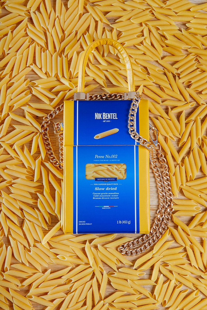 Nik Bental Studio Pasta Bag Barilla Penne Box Chain Handle Strap 