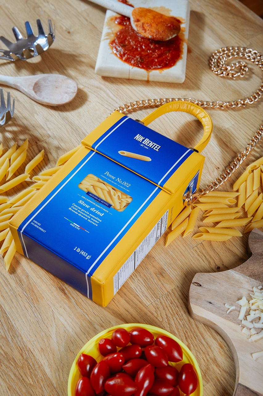 Nik Bental Studio Pasta Bag Barilla Penne Box Chain Handle Strap 