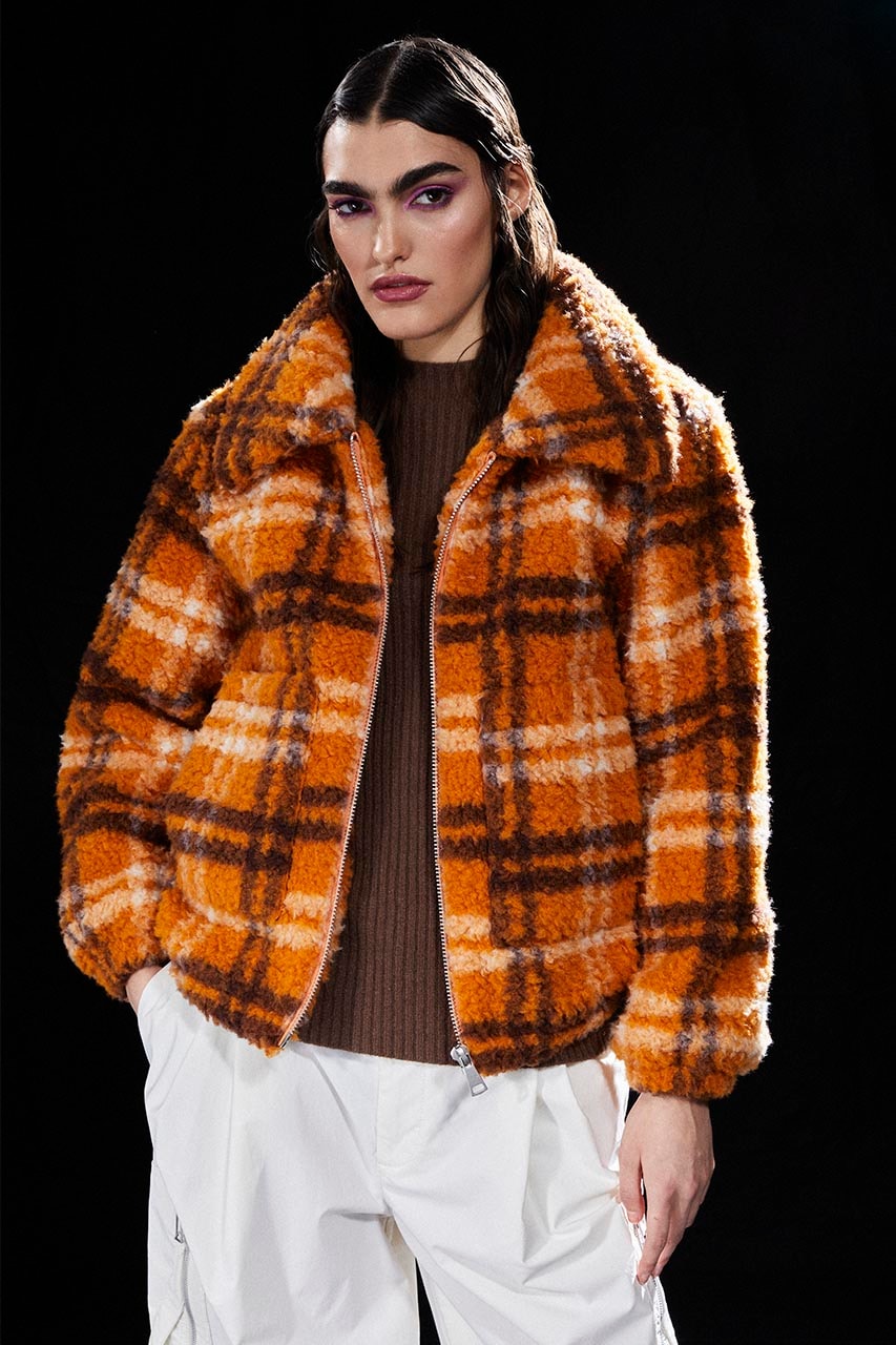 Apparis fall/winter 2022 bold escape faux fur jackets leather bomber jackets plaid overcoats puffer vests 
