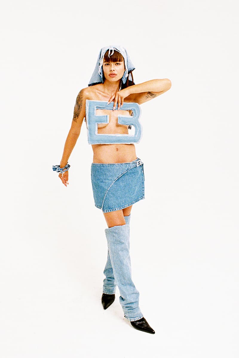 eb denim upcycled sustainability jeans skirts micro mini 