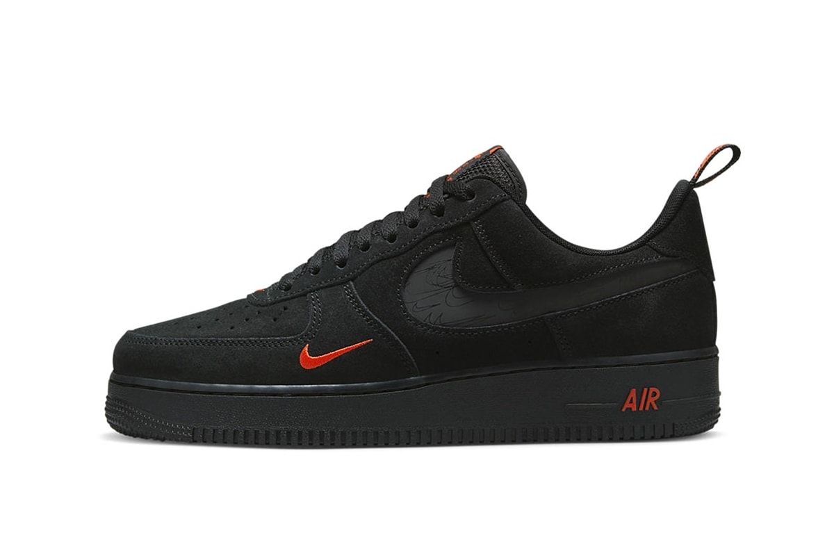 Nike Air Force 1 Low Black Suede Orange Halloween Sneakers Release Images 