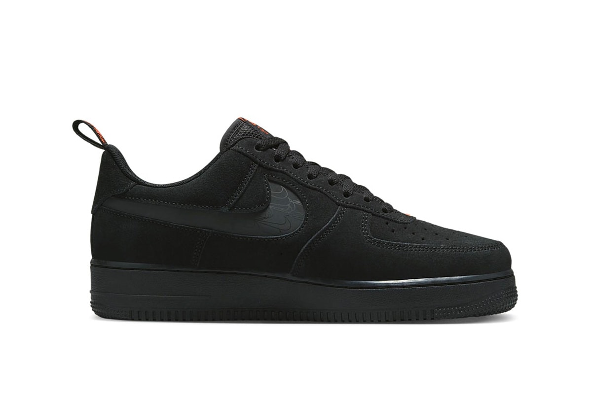 Nike Air Force 1 Low Black Suede Orange Halloween Sneakers Release Images 