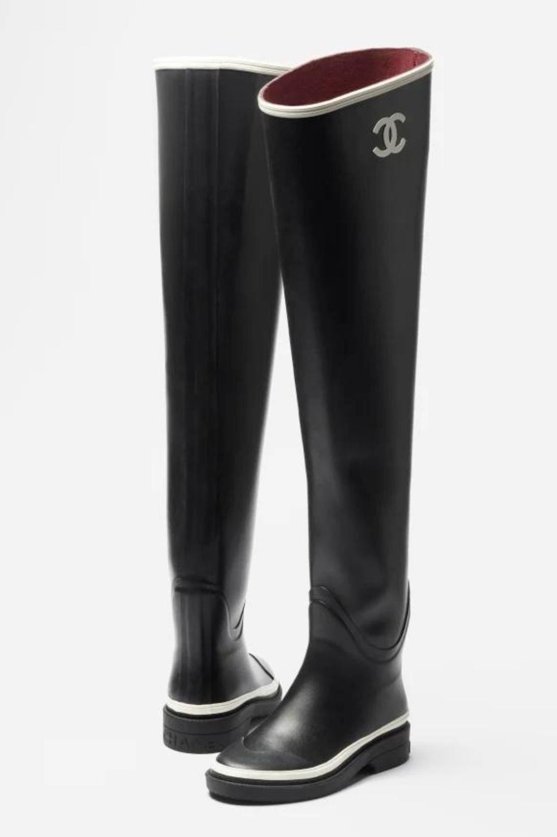 Chanel Thigh High Rain Boot Black White Dark Beige Release Date G39625 X56326 K5218