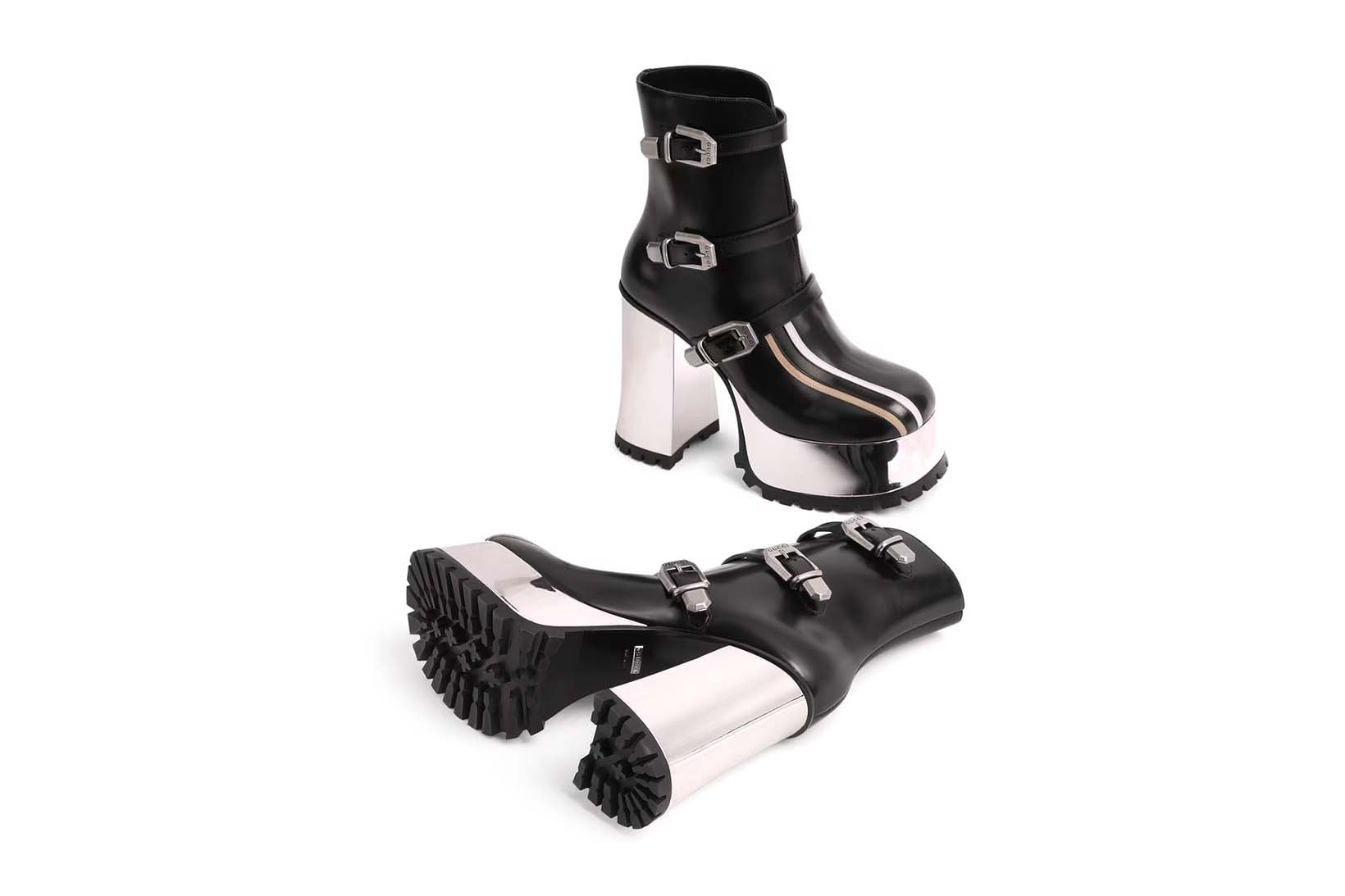 Gucci Womens Platform Boot Metallic Heel Black 715142DS8L01048