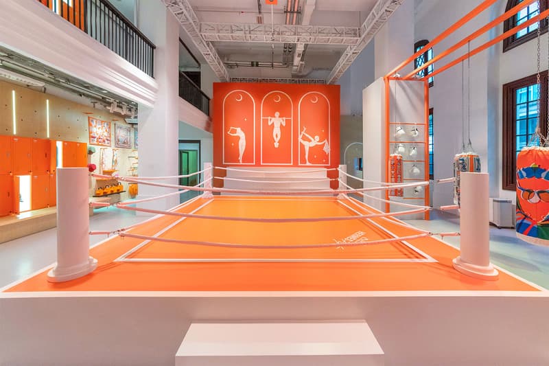 Hermes Fitness Event Pop-Up Hong Kong Boxing Ring Climbing Wall Kettlebells Ping Pong Table Images