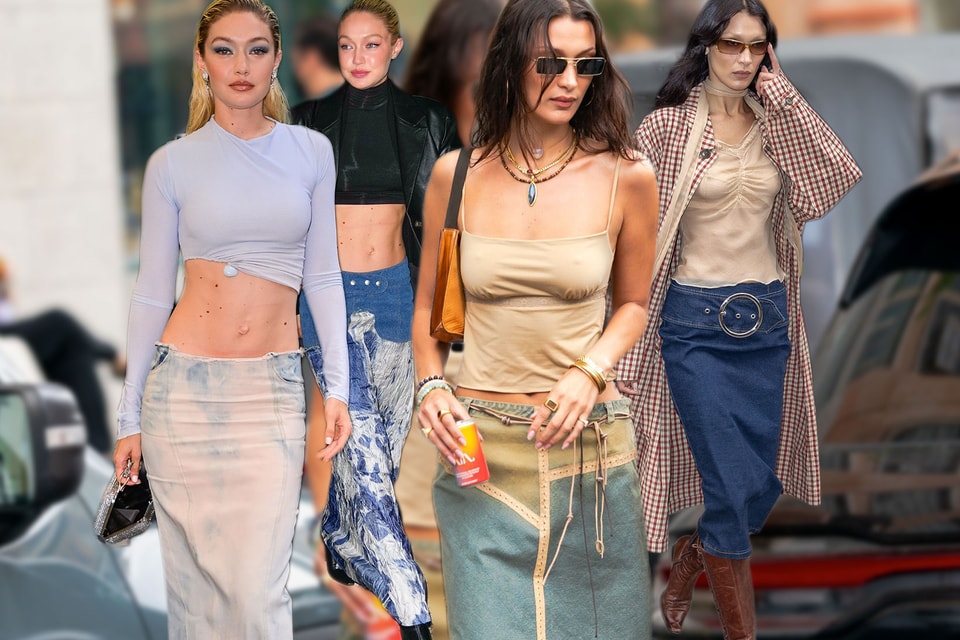 Bella Hadid Paired Her Denim Bra with a Super Low-Rise Jean Skirt