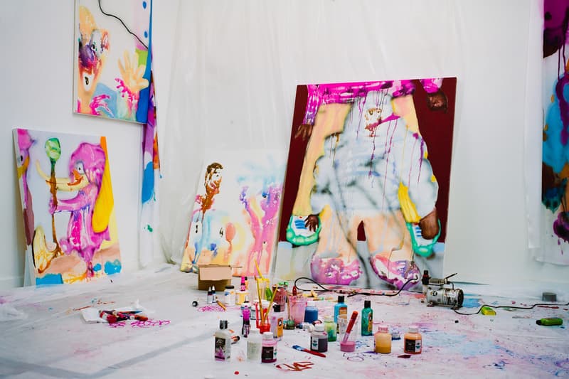 alfie kungu the north face collaboration outerwear art paint design himalayan puffer mules jacket