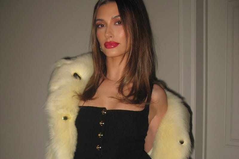 Hailey Bieber Flaunts Her Candy Cane Glazed Nails