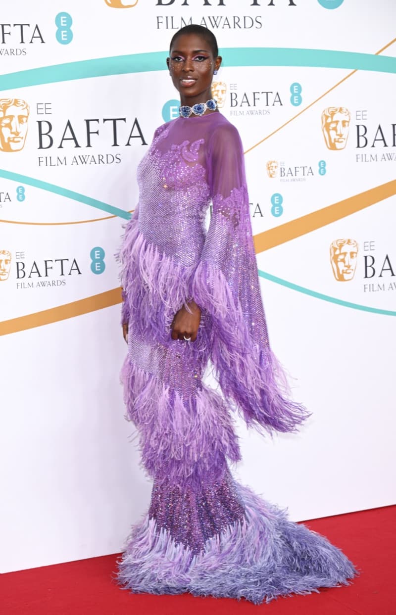 bafta awards red carpet dresses lily james munroe bergdorf florence pugh