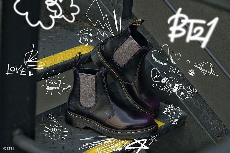 dr. martens bts bt21 spring summer 2023 collaboration footwear 1460 boots 2976 chelsea backpack