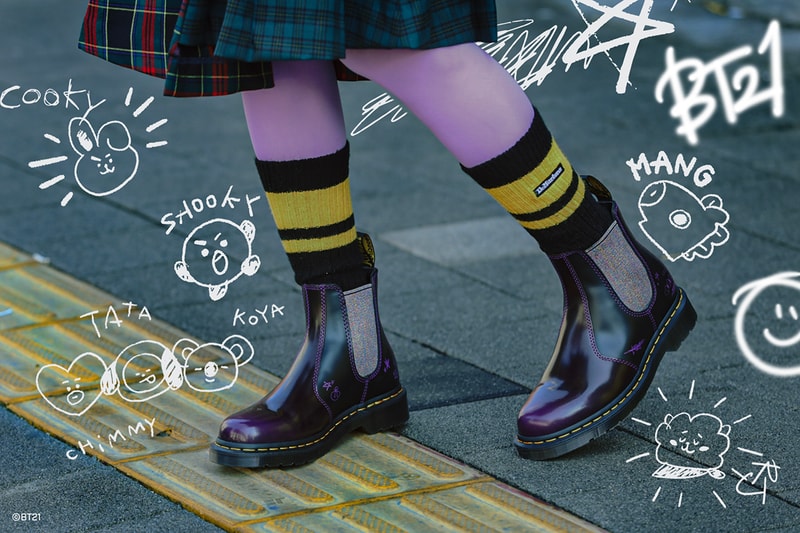 dr. martens bts bt21 spring summer 2023 collaboration footwear 1460 boots 2976 chelsea backpack