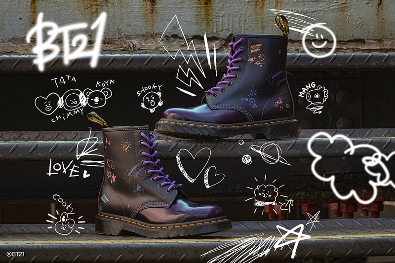 dr. martens bts bt21 spring summer 2023 collaboration footwear 1460 boots 2976 chelsea backpack