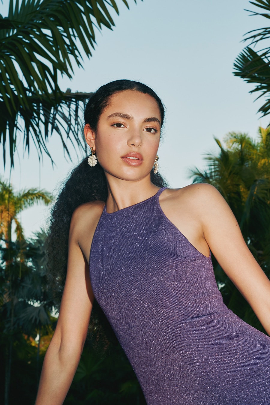 maje éliou capsule collection exclusive limited edition collaboration ready to wear swimwear clothing summer jewelry necklaces earrings tropical purple colorful accessories miami parisian