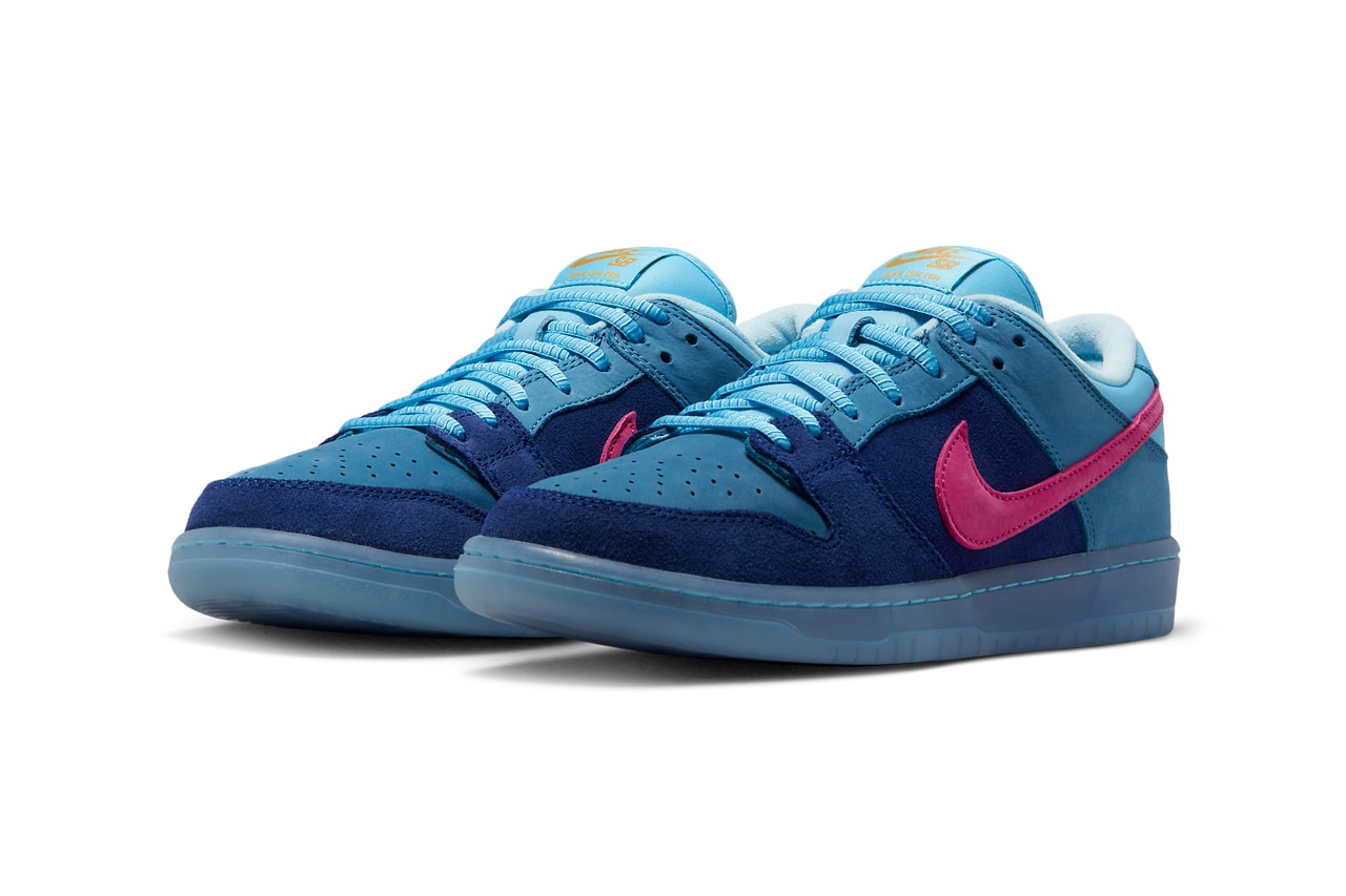 nike sb dunk high low run the jewels pink blue suede sneaker