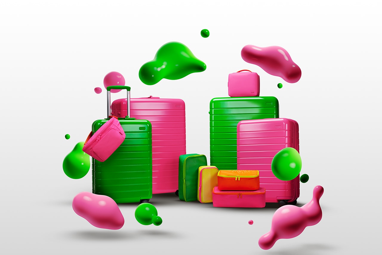 away neon luggage barbie paradise pink kiwi green suitcases cosmetics bag travel essentials 