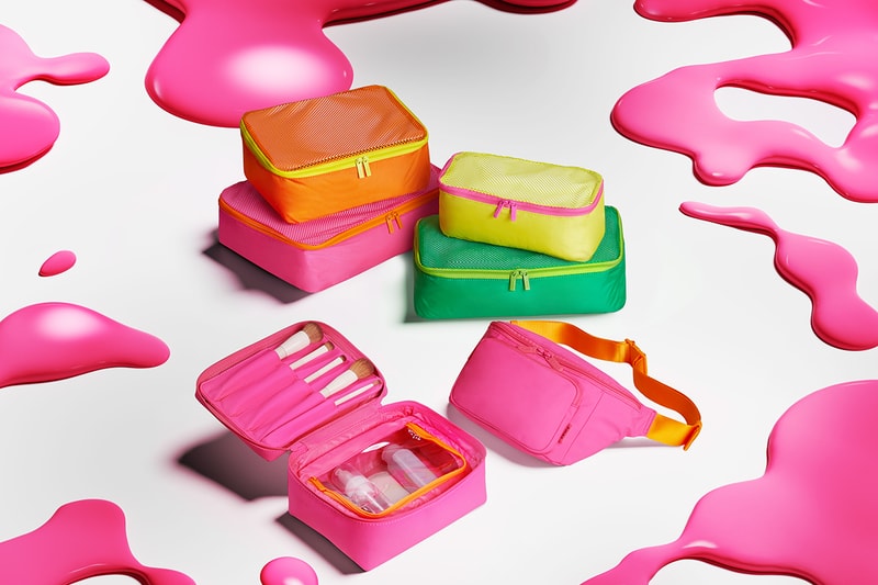 away neon luggage barbie paradise pink kiwi green suitcases cosmetics bag travel essentials
