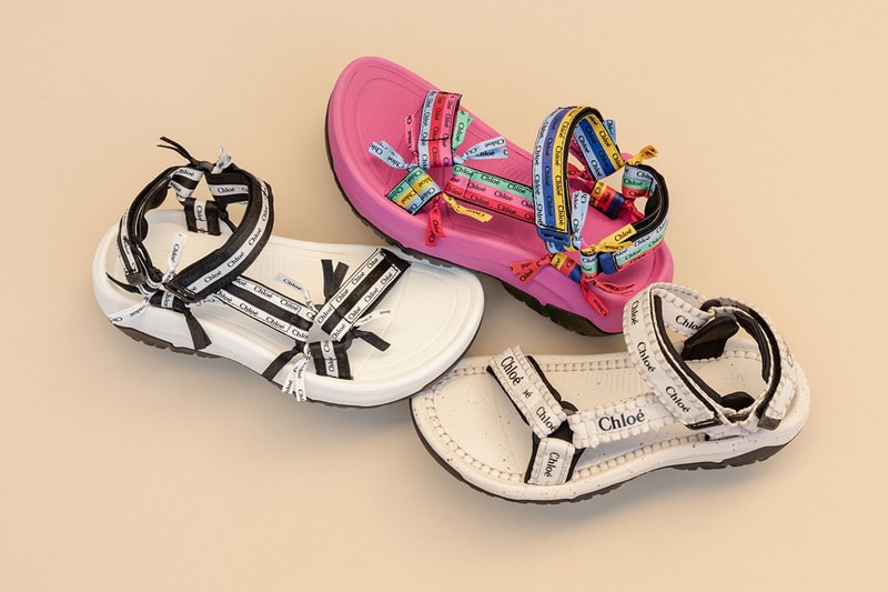 chloe teva hurricane sandal logo strap pink white black