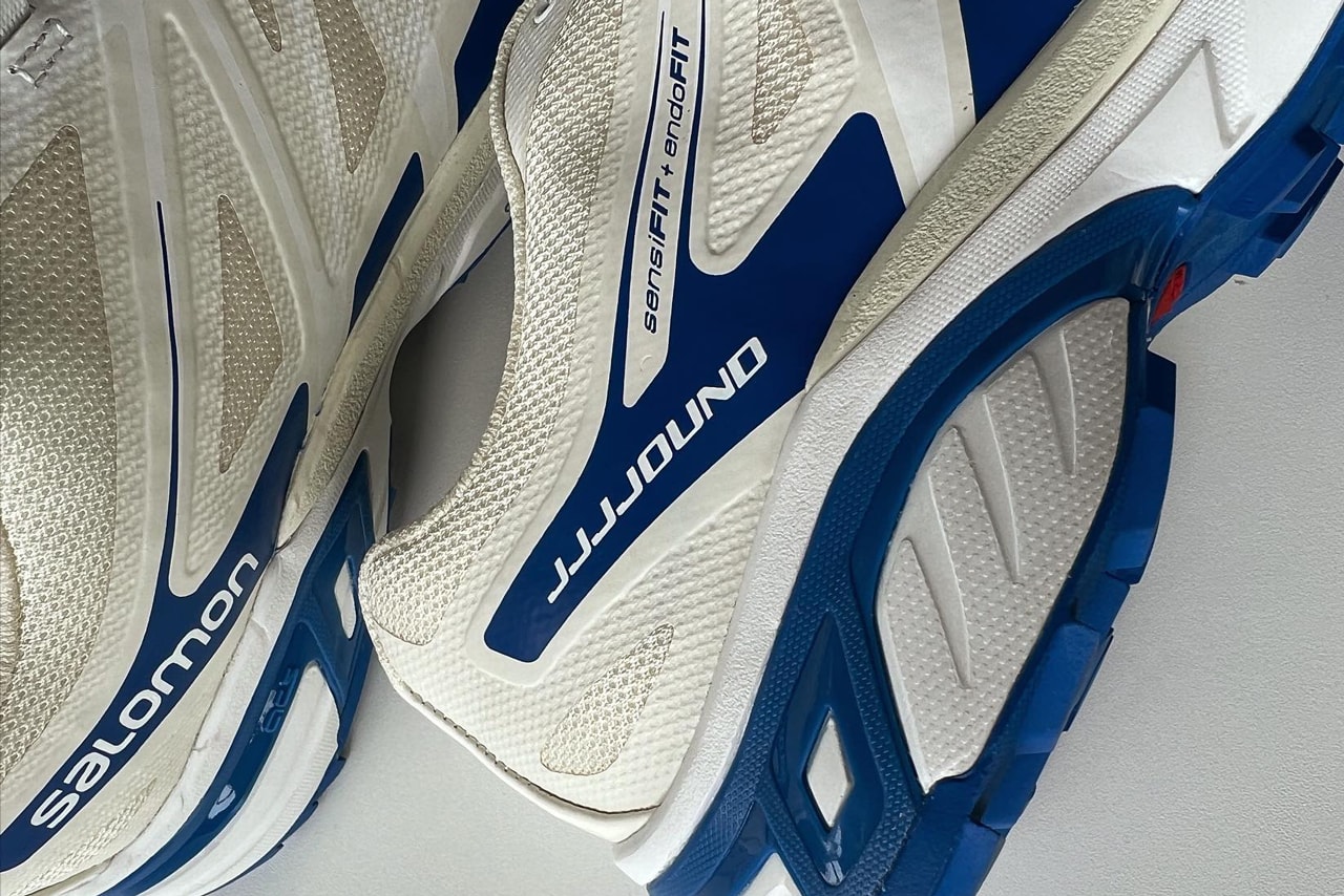 jjjjound salomon sneakers blue white beige logo trainers