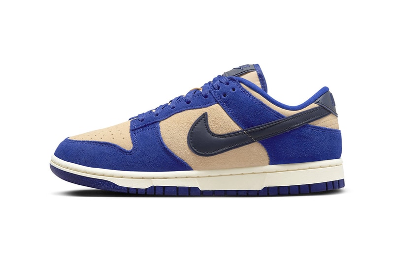 nike blue suede dunk low sneaker trainer beige swoosh