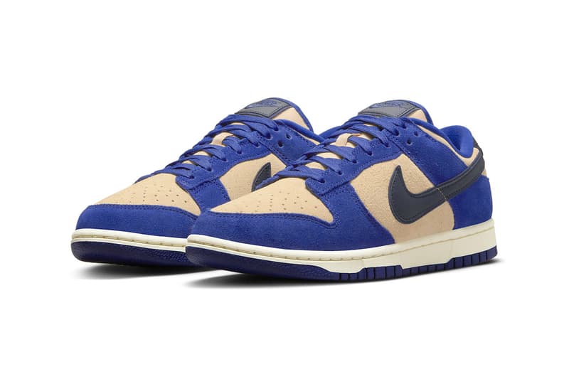 nike blue suede dunk low sneaker trainer beige swoosh