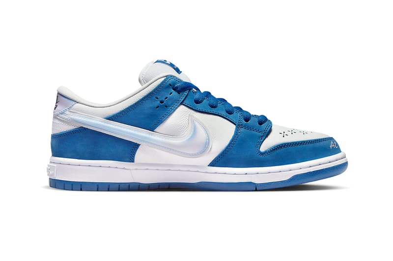 nike sb dunk low blue sneaker silver swoosh 