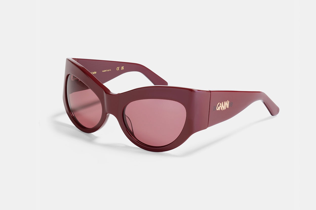ganni ace tate sunglasses pink burgundy green brown frames