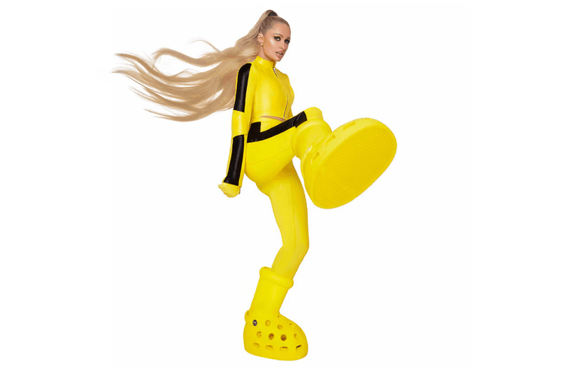 mschf crocs big yellow boots paris hilton bodysuit