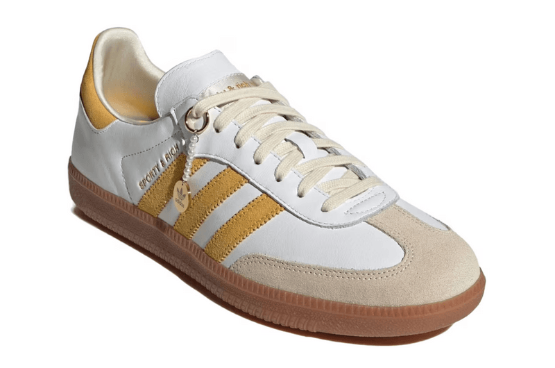 sporty and rich adidas samba sneaker white burgundy beige