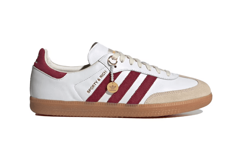 sporty and rich adidas samba sneaker white burgundy beige