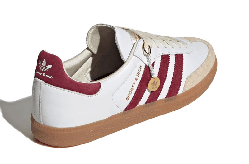 sporty and rich adidas samba sneaker white burgundy beige