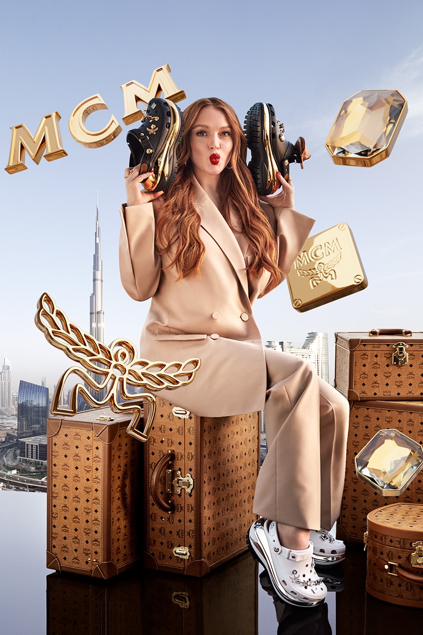 lindsay lohan crocs mega crush clogs mcm campaign shoes gold