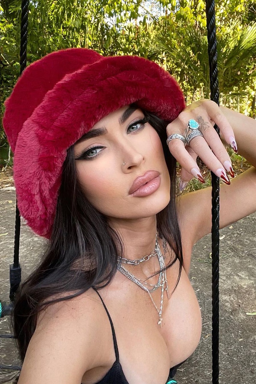 Megan Fox White Feathered Extensions Red Hair Install Photo Instagram