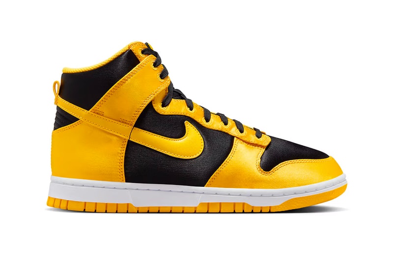nike dunk high goldenrod satin sneakers footwear release info where to buy