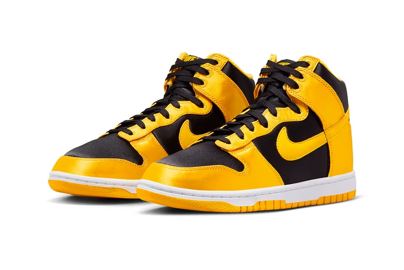 nike dunk high goldenrod satin sneakers footwear release info where to buy