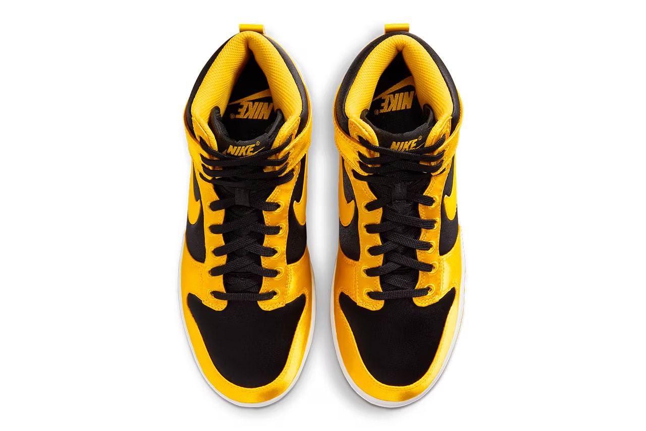 nike dunk high goldenrod satin sneakers footwear release info where to buy 