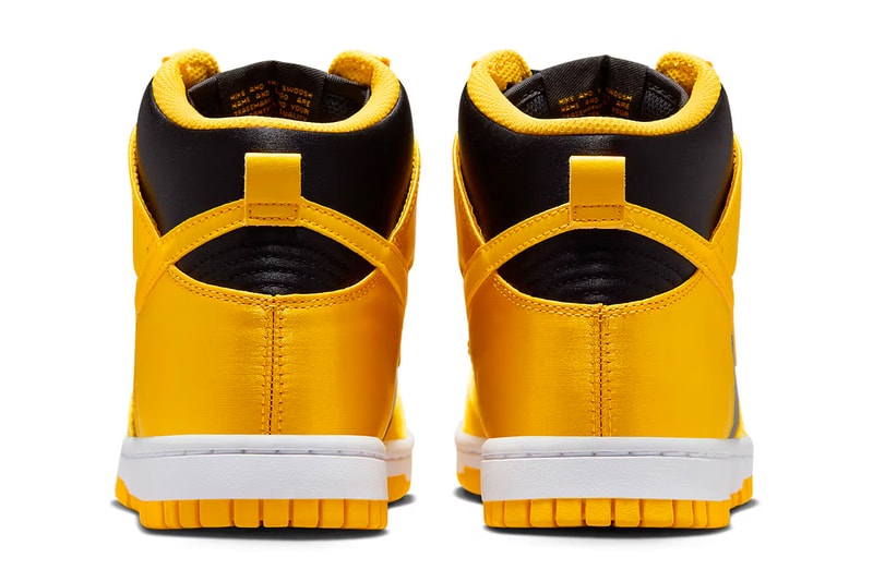 nike dunk high goldenrod satin sneakers footwear release info where to buy