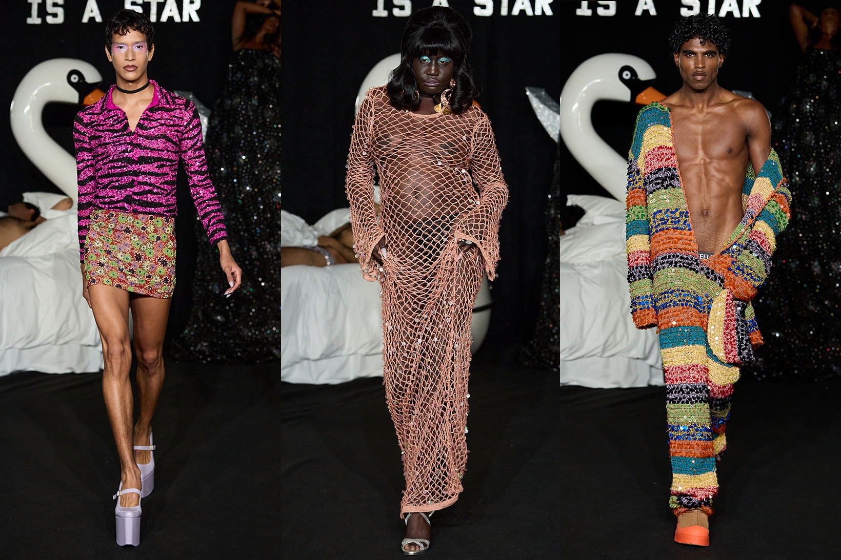 ashish gupta london fashion week sequins color runway show drag queens