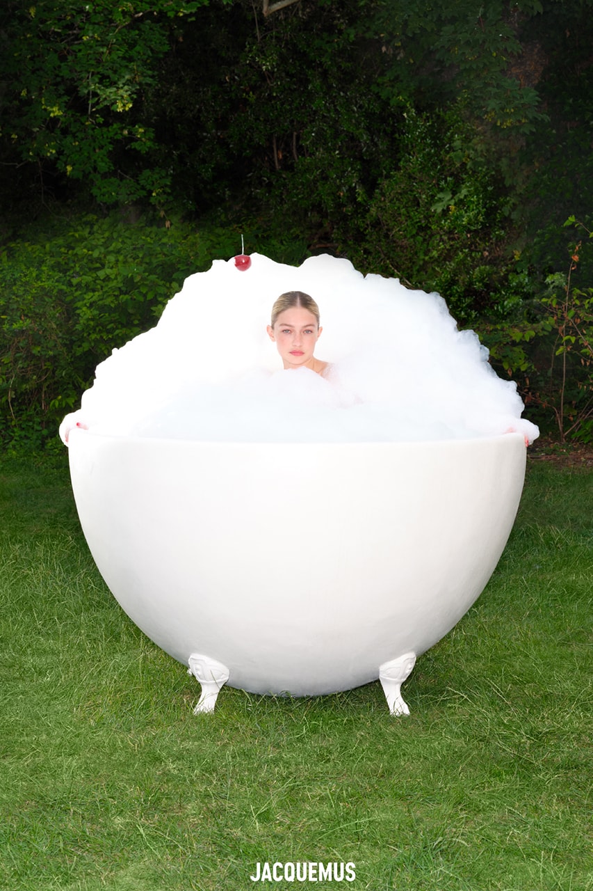 gigi hadid jacquemus campaign white ball bath tub red cherry