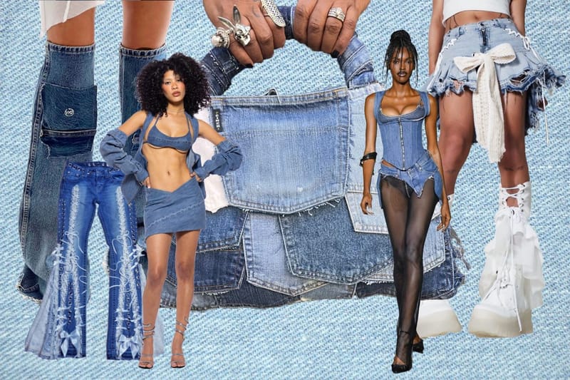 European goods 2023 spring new retro blue denim short skirt double but –  Lee Nhi Boutique